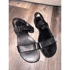 Madeline Stuart Hallie Black Leather Slingback Sandals Womens Size 6M Strappy